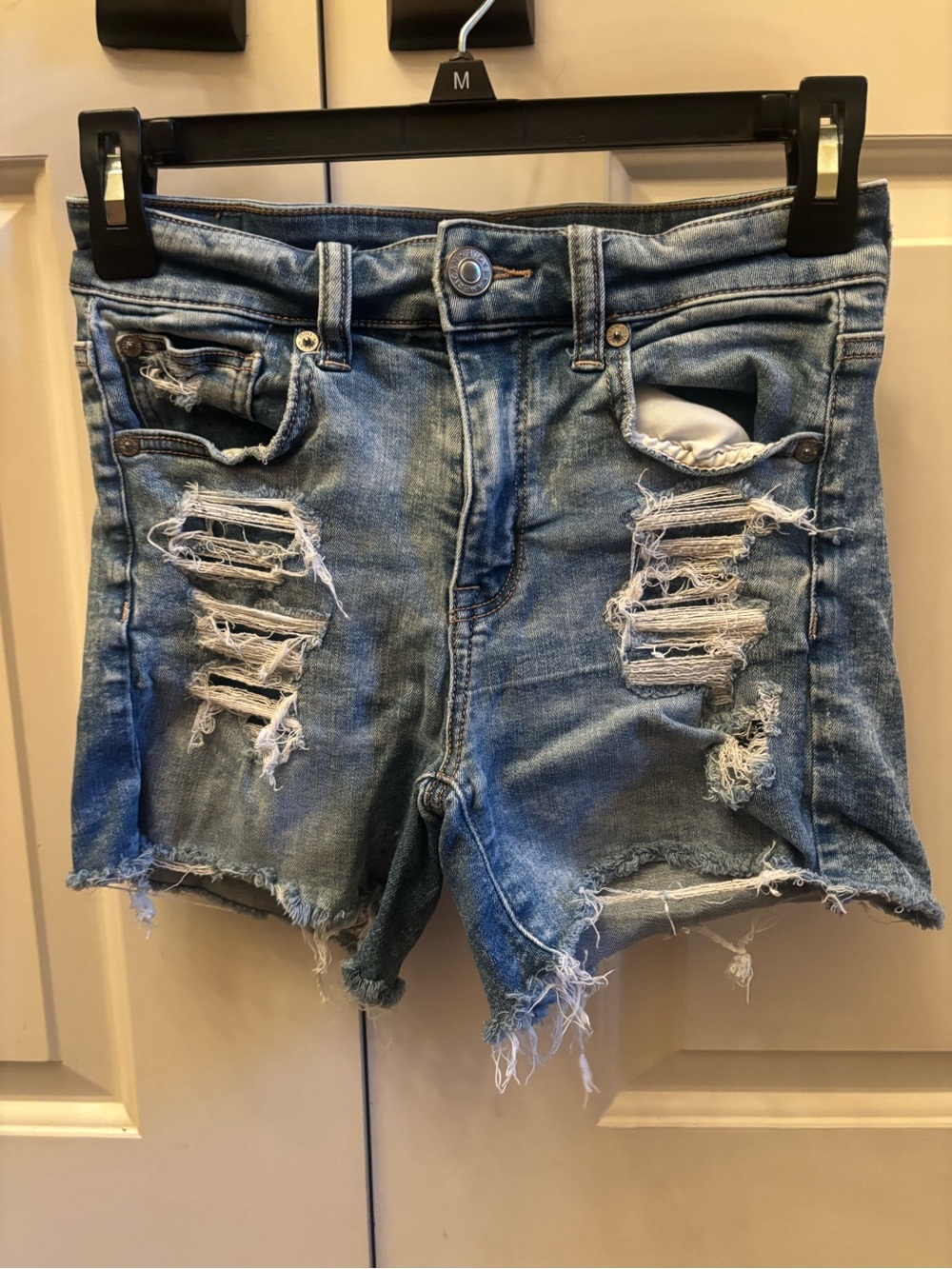 American Eagle Outfitters Distressed Light Blue Denim Shorts
